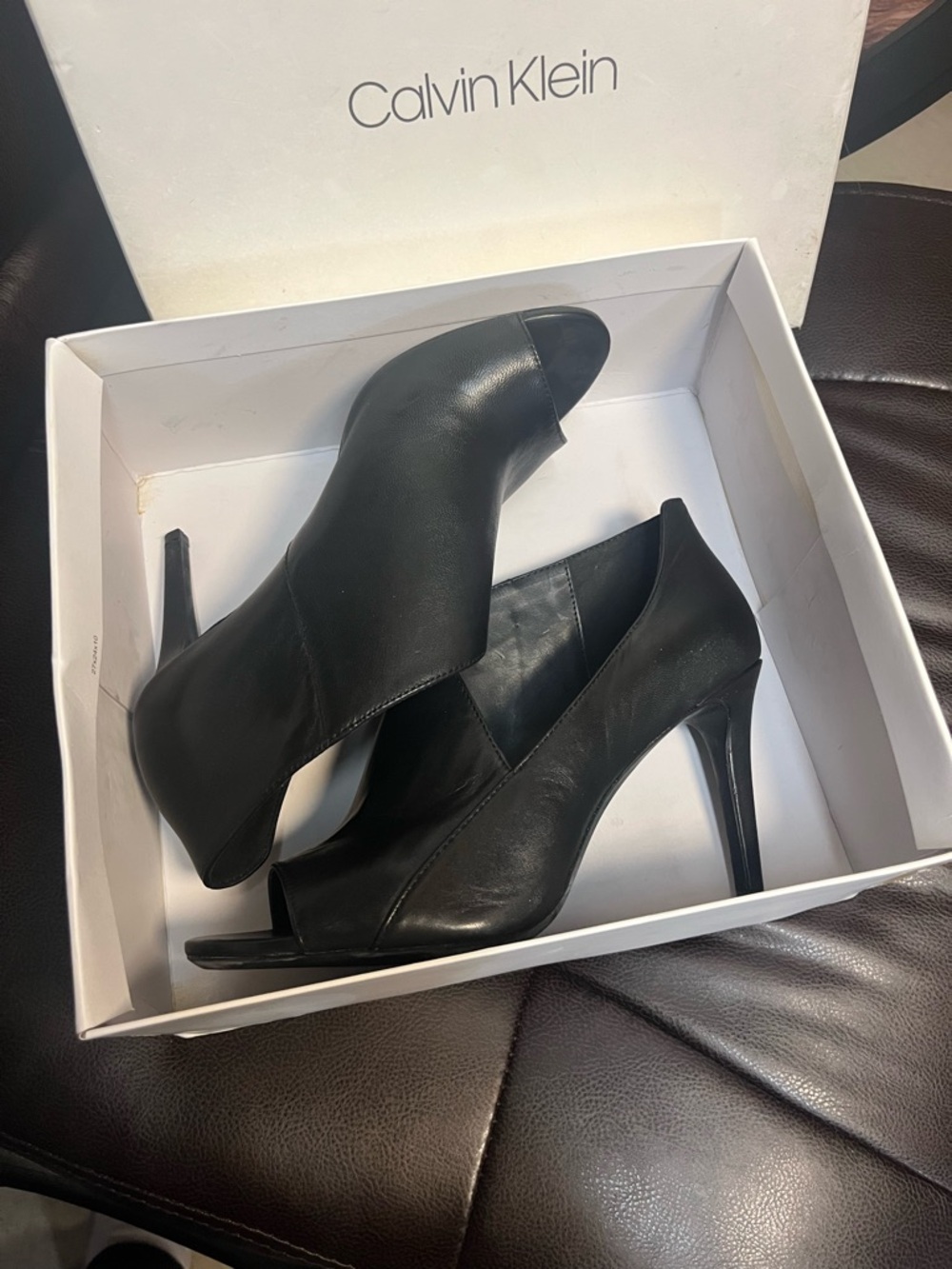 Calvin Klein Nastassia Nappa Leather Open-Toe Wrap Heels - Picture 5 of 14